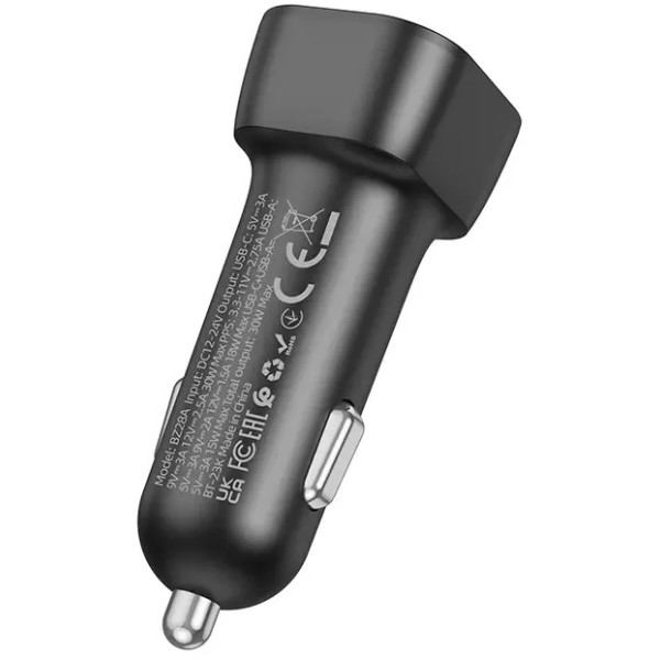 Фото - Автомобільний зарядний пристрій BOROFONE BZ28A Trophie PD30W+QC3.0 car charger Black (6941991110818)